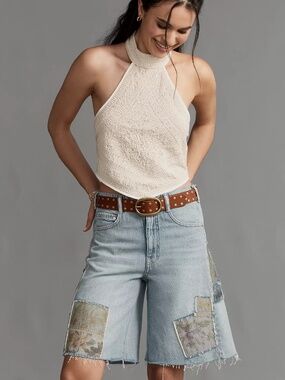 ADI PATCHWORK MID RISE RELAXED BERMUDA SHORTS